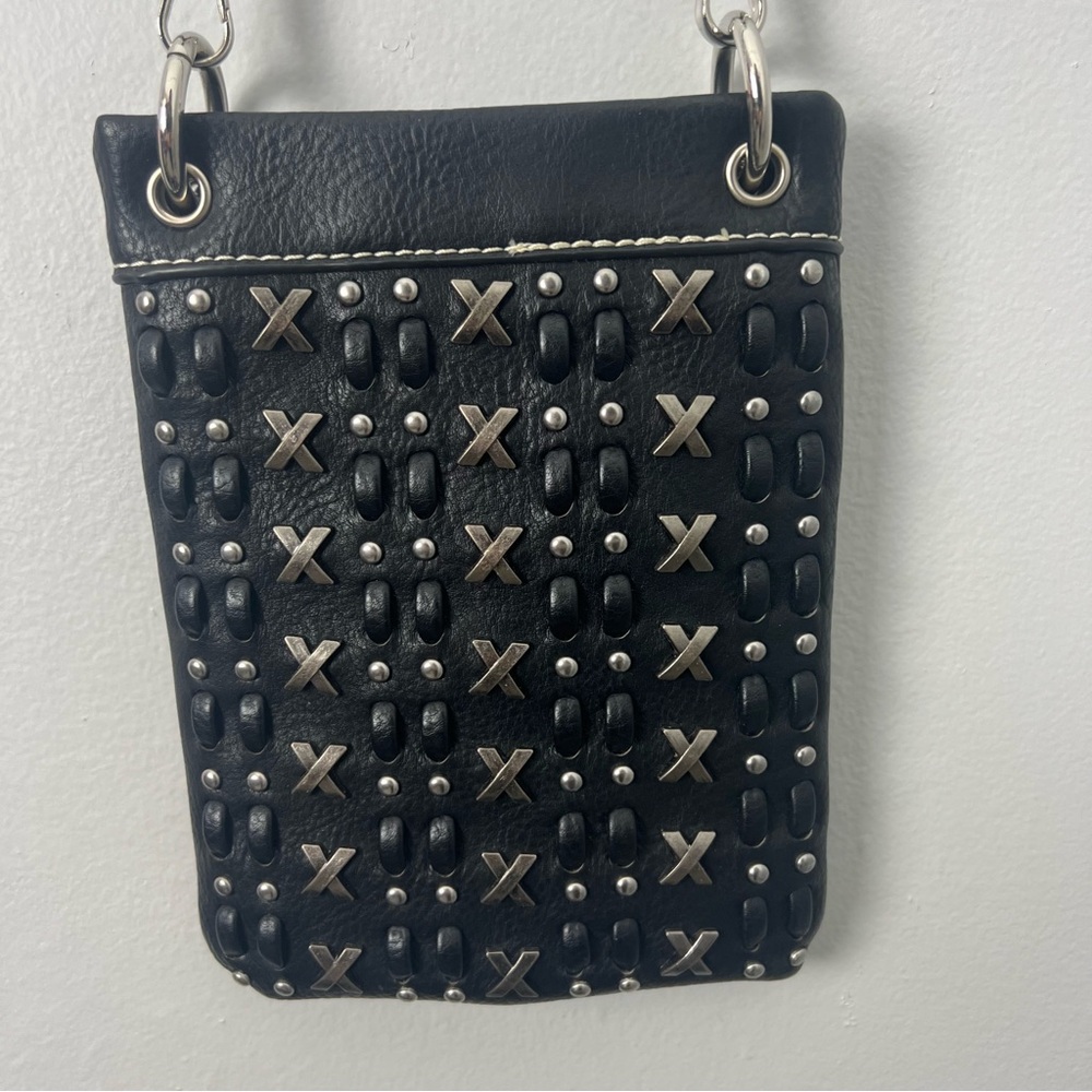 P&G Black Studded Leather Crossbody Bag